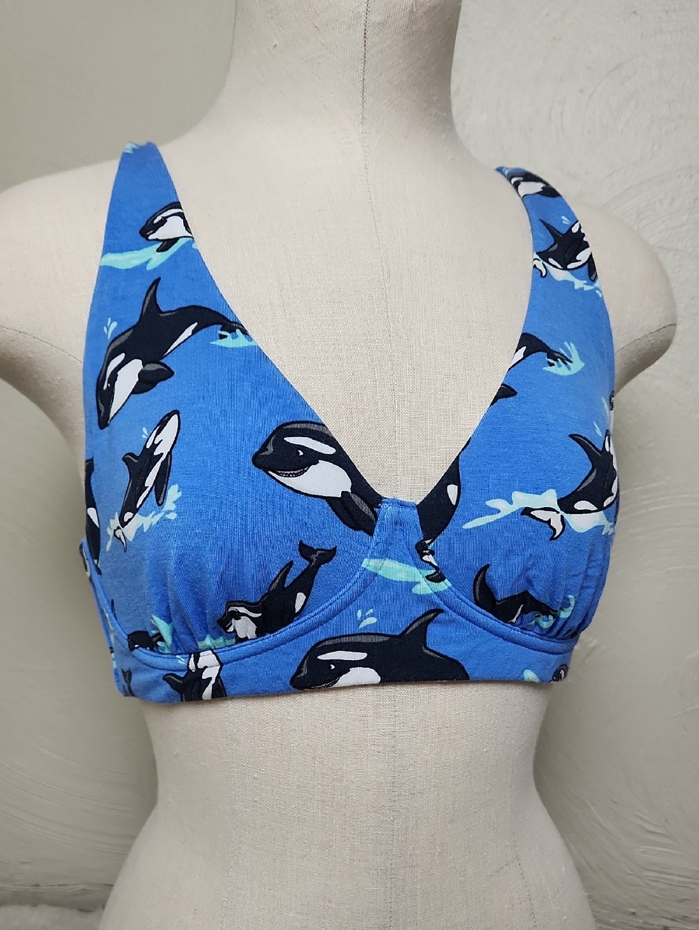 MeUndies Orca Print Unlined Bra Bralette - Blue Black - Medium